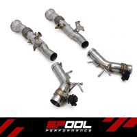 SPOOL Ferrari 296 GTB / GTS exhaust system - low angle showing the valved rear sections and mesh-shielded downpipes