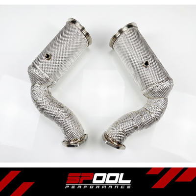 SPOOL Lamborghini Urus / Audi RSQ8 catted downpipes with heat insulation - elevated view